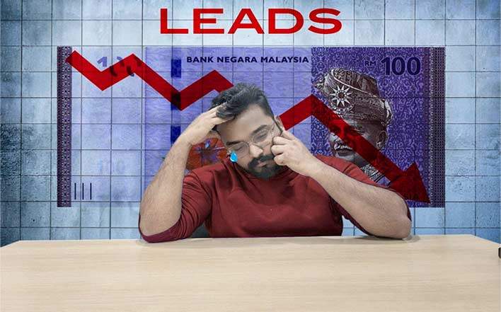 A frustrated business owner facing a downward sales graph, symbolizing challenges in sales growth and the need for effective SEO strategies